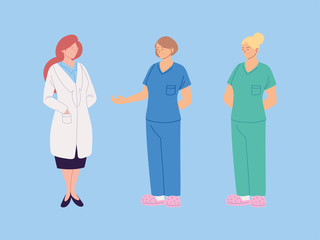 Poster - set of female healthcare workers, doctors and nurses