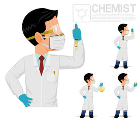 Wall Mural - Isolated chemist with tube on white background