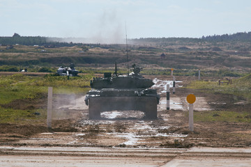 Modern tank at the tank biathlon competition in Alabino near Moscow during the Army-2020 forum