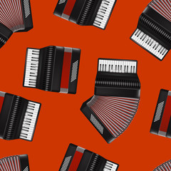 Poster - Realistic 3d Detailed Bayan Accordion Seamless Pattern Background. Vector