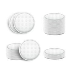 Sticker - Realistic Detailed 3d White Blank Cosmetic Cotton Pads Template Mockup Set. Vector