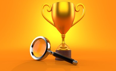 Wall Mural - Golden trophy with magnifying glass