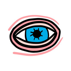 Wall Mural - Open eye hand drawn vector illustration in cartoon doodle style pink skin blue cornea