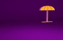 Orange Sun Protective Umbrella For Beach Icon Isolated On Purple Background. Large Parasol For Outdoor Space. Beach Umbrella. Minimalism Concept. 3d Illustration 3D Render.