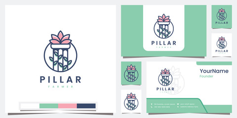 set logo pillar farmer with line art concept logo design inspiration