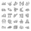 Logging, sawmill, icon set. Lumber, lumberjack, linear icons. Wood production. Line with editable stroke