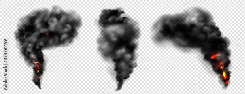 Fotografía Black smoke with fire, dark fog clouds or steam trails