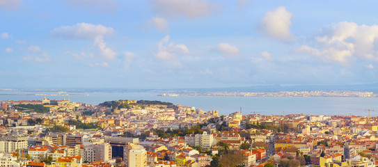 Fototapete - Panoramic aerial view Lisbon Portugal