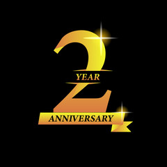 Wall Mural - 2rd year anniversary celebration gold number design isolated on black background
