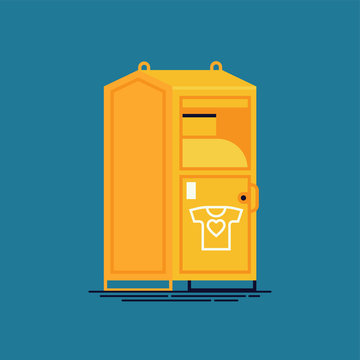 Cool vector flat design icon on clothing bin or clothes donation container