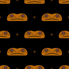 Seamless Ethnic Pattern With Native American Motifs Of Haida Indians. Stylized Face Of Frog Totem.