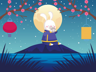 Poster - mid autumn celebration card with rabbit and fullmoon scene