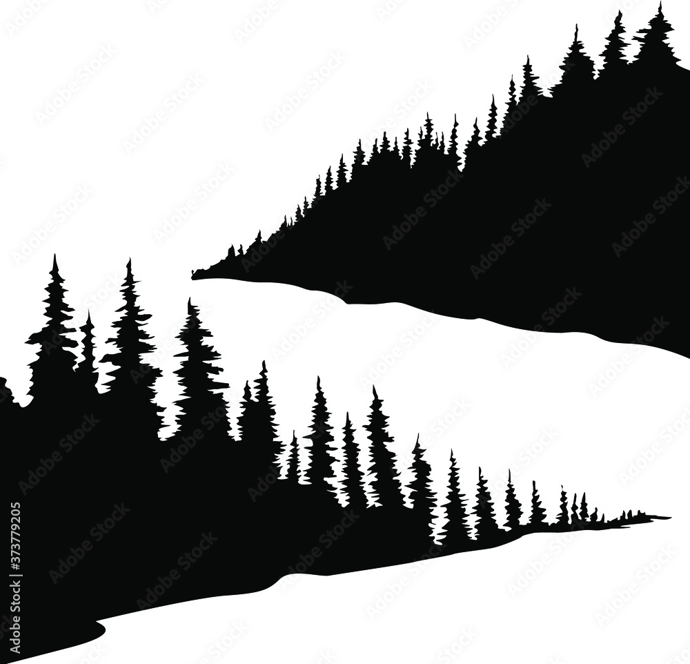 coniferous-forest-silhouette-black-and-white-vector-image-stock-vector