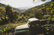 © EZ PHOTOS - Old vintage pickup car helping in the harvest work in a small family coffee plantation in Brazil. Fair trade storytelling concept. Beautiful sunshine in a wilderness landscape.