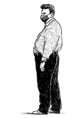 Sticker - Sketch of casual senior man in mask standing and looking