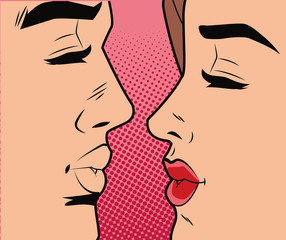 Poster - young couple kissing characters pop art style