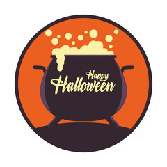 Sticker - happy halloween card with witch cauldron