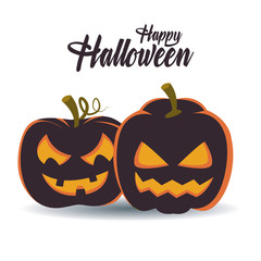 Sticker - happy halloween card with lettering and pumpkins scene