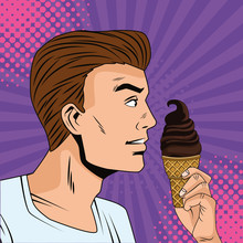 young man eating ice cream pop art style