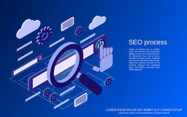 Wall Mural - seo process, information search flat 3d isometric vector concept illustration