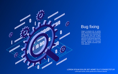 Wall Mural - Bug fixing, error search, data recovery flat isometric vector concept illustration