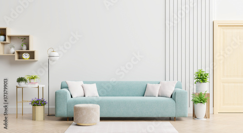 Bright and cozy modern living room interior have sofa and lamp with white wall background Poster Mural XXL