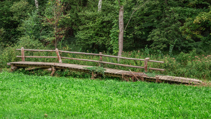 Wooden stairs and platform in the forest