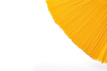 Uncooked or raw pasta on on white background