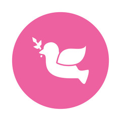 Wall Mural - Flying Dove With Olive Twig Icon, block style