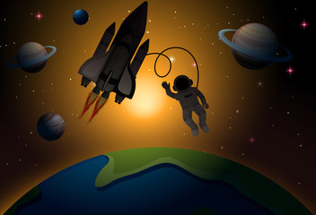 Wall Mural - astronaut in space scene