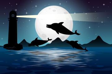 Wall Mural - dolphin in nature scene silhouette