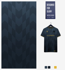 Fabric textile pattern design for soccer jersey, football kit, e-sport, sport uniform. T-shirt mockup template design. Black gradient geometry shape. Abstract background. Vector Illustration.