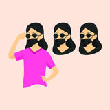 Fototapeta Pokój dzieciecy - woman wearing sunglasses with several expressions while wearing a mask