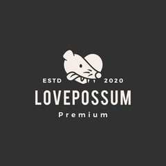 Wall Mural - love possum hipster vintage logo vector icon illustration