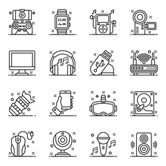 Wall Mural - 
Computer Hardware Devices in Modern line Style Pack 
