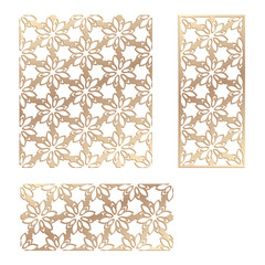 Sticker - Decal. Laser cutting panel. Fence. Veneer vector. Plywood laser cutting floral design. Room divider. Seamless pattern. Stencil lattice ornament for laser cutting. Home screen.