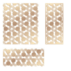 Wall Mural - Decal. Laser cutting panel. Fence. Veneer vector. Plywood laser cutting floral design. Room divider. Seamless pattern. Stencil lattice ornament for laser cutting. Home screen.