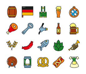 Sticker - beer glass and oktoberfest icon set, flat style