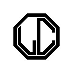 LC initial monogram logo, octagon shape, black color