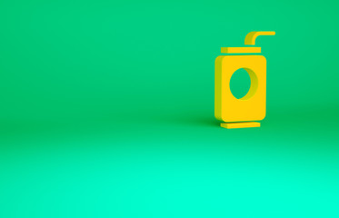 Sticker - Orange Soda can with drinking straw icon isolated on green background. Minimalism concept. 3d illustration 3D render.