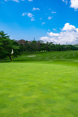 Wall Mural - Golf Course with beautiful green field. Golf course with a rich green turf beautiful scenery.