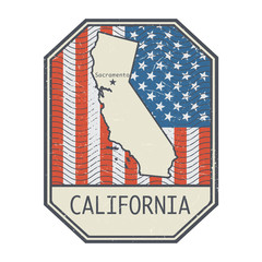 Wall Mural - Stamp or sign with the name and map of California, United States