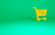 Orange Shopping Cart Icon Isolated On Green Background. Online Buying Concept. Delivery Service Sign. Supermarket Basket Symbol. Minimalism Concept. 3d Illustration 3D Render.