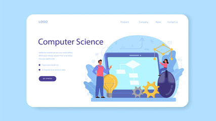 IT education web banner or landing page. Student write software
