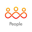 © teracreonte - Concepto trabajo en equipo. Logotipo abstracto grupo de personas como nudo tipo circuito cerrado lineal en color naranja y palabra people