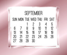 September Year 2020 Monthly Rose Golden Calendar
