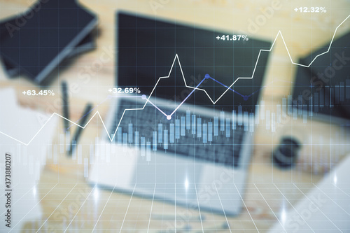 Fotografía Multi exposure of abstract financial diagram on computer background, banking and