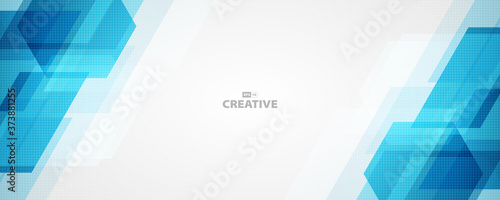 Fotomural Abstract wide blue technology design of rectangle pattern and halftone artwork background