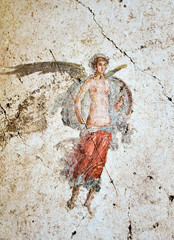 Wall Mural - Ancient Pompei fresco of a winged soldier with spear and shield