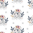 Seamless pattern with cute koala on a white background. Vector
